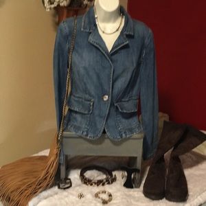 Tommy Hilfiger denim fitted blazer w/studded pkts